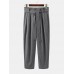 Men Cotton Design Striped Belted Pockets Casual Pants