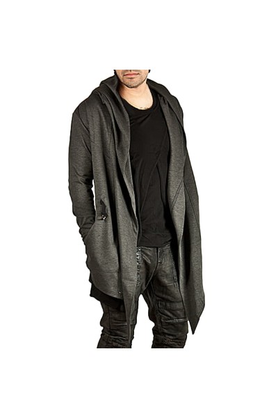 Mens Fashion Mid Long Avant  garde Irregular Hem Solid Color Pockets Hooded Cardigans