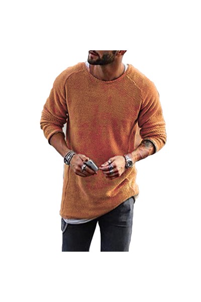 Fashion Men’s Knitting Solid Color O  Neck T  shirt Long  Sleeved Regular Fit Casual T  shirt