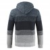 Mens Thick Velvet Casual Thermal Knitting Cardigans Hooded Color Matching Sweaters