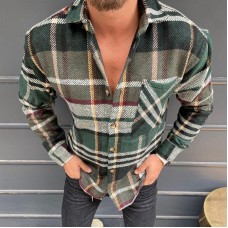 color block plaid print shirt  HF0305-03-01