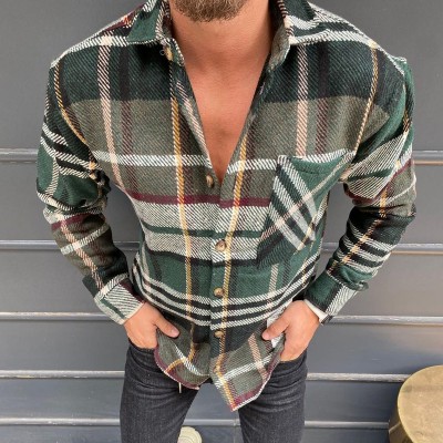 color block plaid print shirt  HF0305-03-01