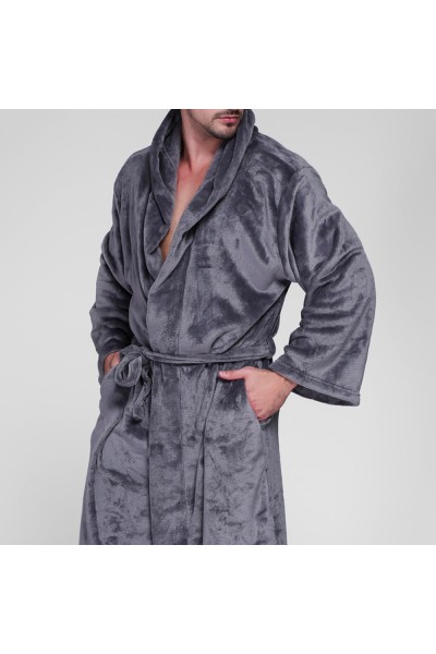 Mens Pure Color Thick Velvet Fleece Sleepwear Comfy Soft Hooded Pajamas Robe