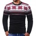 Men’s Christmas Snowflake Printing Patchwork Long Sleeve Crew Neck Casual Sweaters