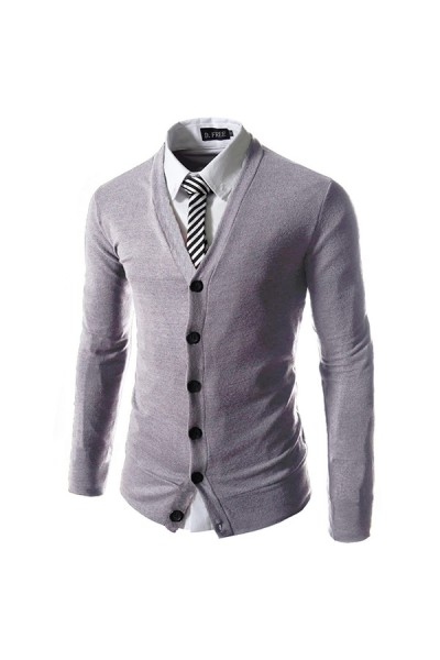 Autumn Winter Fashion Pure Color Knit Cardigan Casual Business Slim Fit V  neck Cardigan