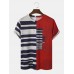 Men Stylish Asymmetric Striped Print Patchwork O Neck Hem Cuff Casual T  Shirts