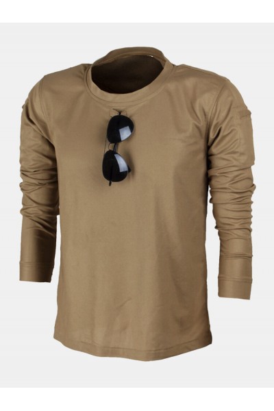 Men Solid Side Pocket Long Sleeve Leisure T  Shirts