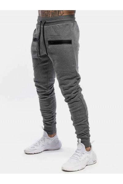 Mens Solid Color Casual Sports Drawstring Waist Jogger Pants