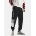 Mens Letter Print Stitching Cotton Drawstring Cuffed Jogger Pants With Pocket