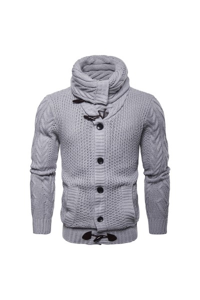 Men’s Casual Knit Flexible Breathable Thickened Buttons Solid Color Winter Long Sleeve Sweaters