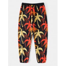 Mens Maple Leaf Print Drawstring Casual Pants