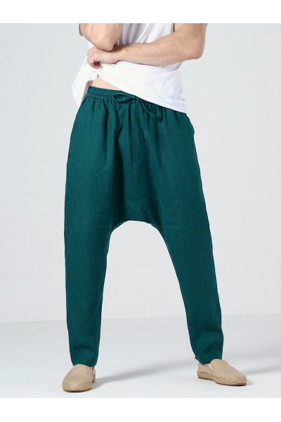 Mens 100  Cotton Solid Color Baggy Casual Drawstring Pants