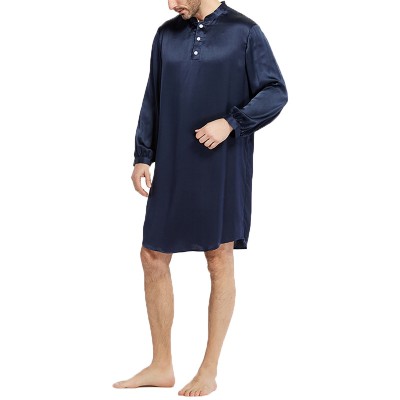 Mens Comfy Long Sleeve Silk Satin Pajama Bathrobe Sleepwear Home Robe