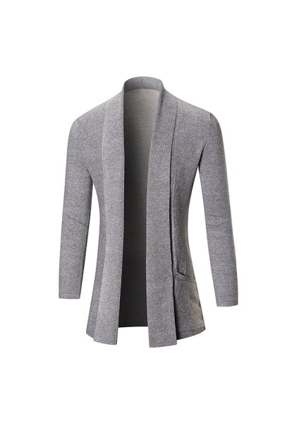 Men’s Fashion Knitting Cardigans Long Section Pure Color Turndown Collar Casual Outwear