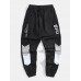 Mens Letter Print Stitching Cotton Drawstring Cuffed Jogger Pants With Pocket