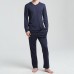 Mens Casual Home Pure Color Pocket Autumn Modal Sleepwear Pajama Set