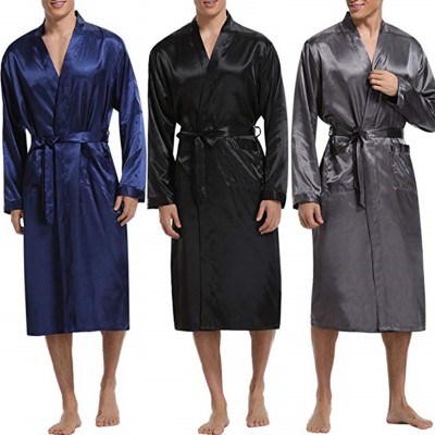 Mens Comfortable Mid Long Bathrobe Lightweight Sleepwear Loungewear