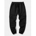 Mens Solid Color Multi  Pocket Drawstring Waist Jogger Pants