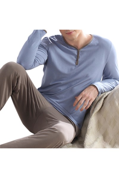 Mens Comfortable Casual Home Long Sleeve Sleeping Pajamas Suit