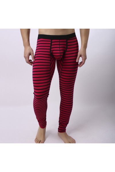 Mens Fall Winter Striped Thermal Pants Long Johns Pajamas